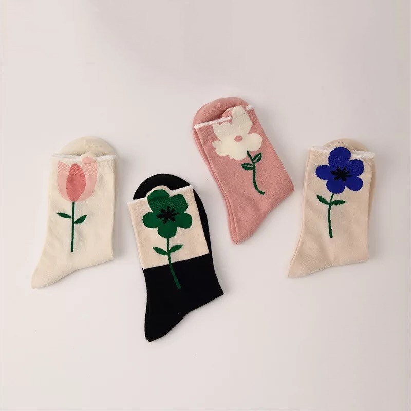 FLOWER SOCKS / Tulip / Poppy / Simple / Colorful / Fun / Graphic / Aesthetic / INS / Pretty / Feminine / Teen / Floral / Women / Unique