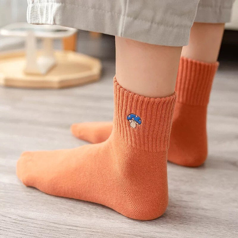 MINI MUSHROOM SOCKS / Colorful / Fun / Fungi / Aesthetic / Trendy / Shrooms / Teen / Gift / Women / Crew / Solid Colors / Embroidery