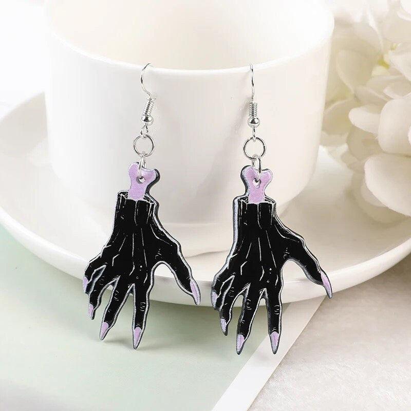 SPOOKY SZN / Dangle Statement Earrings / Bats / Black Cat / Spooky Halloween Skulls / Poison / Witch / Unique Fun Punk Gift / Pink Crystals