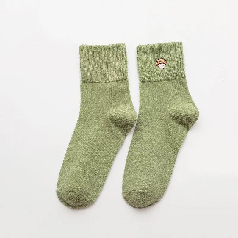 MINI MUSHROOM SOCKS / Colorful / Fun / Fungi / Aesthetic / Trendy / Shrooms / Teen / Gift / Women / Crew / Solid Colors / Embroidery