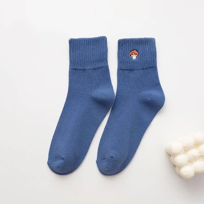 MINI MUSHROOM SOCKS / Colorful / Fun / Fungi / Aesthetic / Trendy / Shrooms / Teen / Gift / Women / Crew / Solid Colors / Embroidery