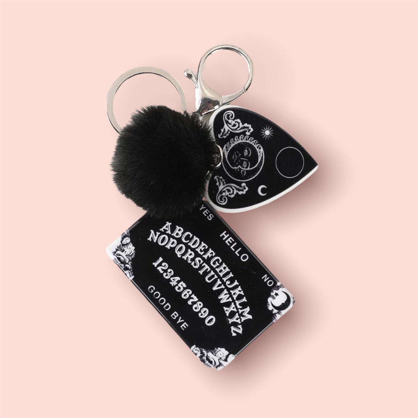 OUIJA BOARD KEYCHAIN / Bag Backpack Charm / Key Holder / Car Mirror Decor / Pompom / Crescent Moon / Sun / Skulls / Palmistry / Planchette