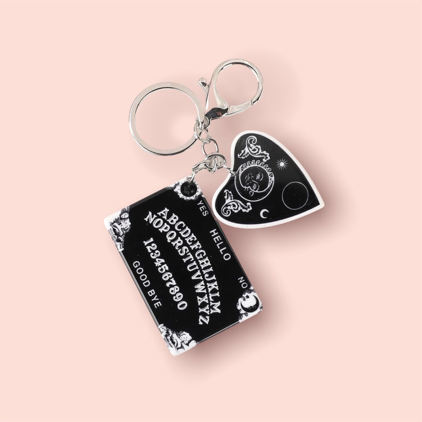 OUIJA BOARD KEYCHAIN / Bag Backpack Charm / Key Holder / Car Mirror Decor / Pompom / Crescent Moon / Sun / Skulls / Palmistry / Planchette