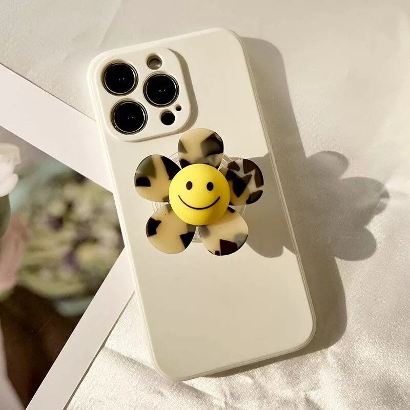 SMILEY FLOWER / Phone Grip / Socket Stand / Polka Dot / Happy Face / Trendy iPhone Charm / Floral / Cute Kawaii / Black + White / Checkered