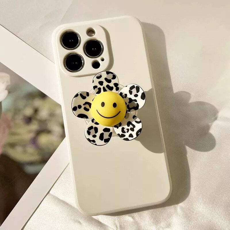 SMILEY FLOWER / Phone Grip / Socket Stand / Polka Dot / Happy Face / Trendy iPhone Charm / Floral / Cute Kawaii / Black + White / Checkered