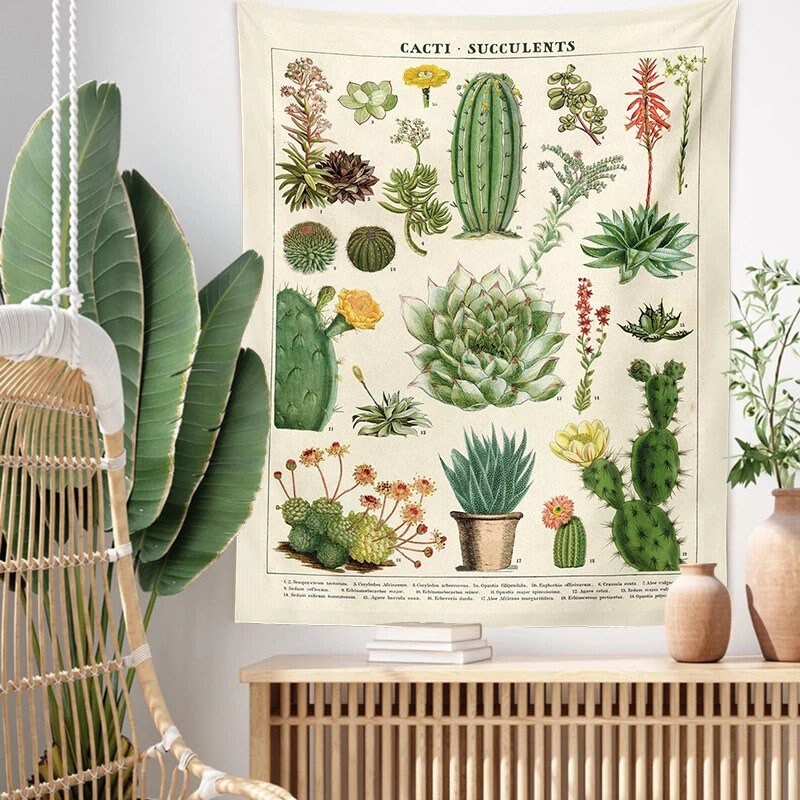 CACTI + SUCCULENT TAPESTRY / Wall Hanging / Room Decor / Plant Lover / Dorm Bedroom / Cactus / Boho Home / Poster Print / Aesthetic / Kawaii