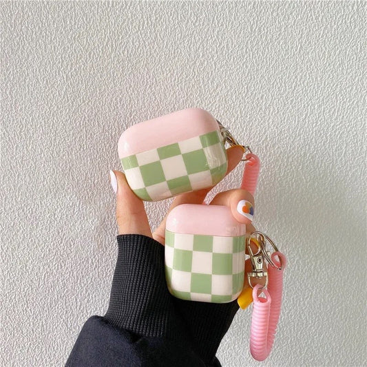 CHECKERED / AirPod Case / Headphone Protector / Kawaii / INS / Green Pink / Cute / Cell Phone / Accessory / Apple / Pastel / Gift / Music