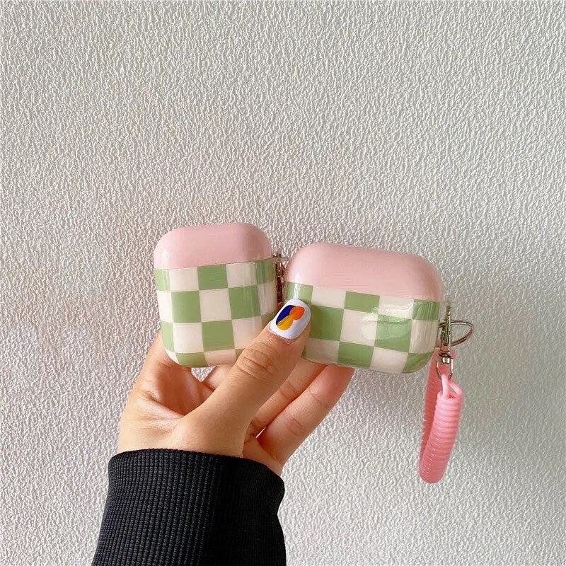 CHECKERED / AirPod Case / Headphone Protector / Kawaii / INS / Green Pink / Cute / Cell Phone / Accessory / Apple / Pastel / Gift / Music