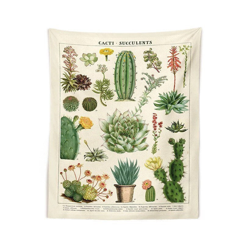 CACTI + SUCCULENT TAPESTRY / Wall Hanging / Room Decor / Plant Lover / Dorm Bedroom / Cactus / Boho Home / Poster Print / Aesthetic / Kawaii