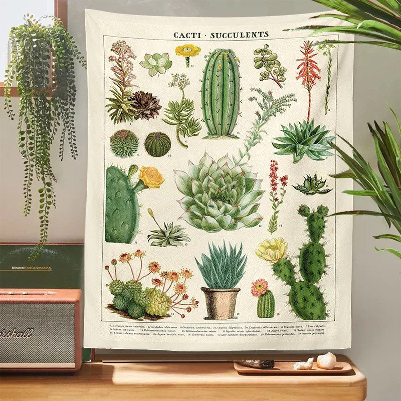 CACTI + SUCCULENT TAPESTRY / Wall Hanging / Room Decor / Plant Lover / Dorm Bedroom / Cactus / Boho Home / Poster Print / Aesthetic / Kawaii