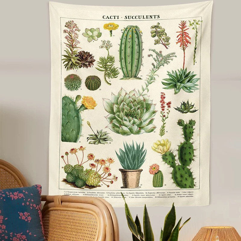 CACTI + SUCCULENT TAPESTRY / Wall Hanging / Room Decor / Plant Lover / Dorm Bedroom / Cactus / Boho Home / Poster Print / Aesthetic / Kawaii