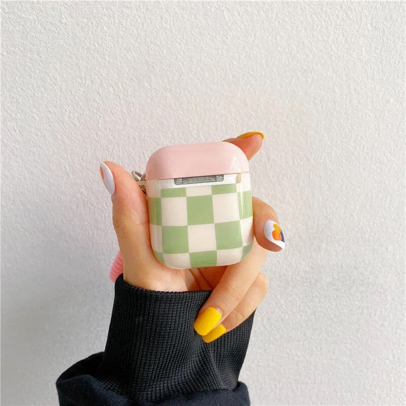 CHECKERED / AirPod Case / Headphone Protector / Kawaii / INS / Green Pink / Cute / Cell Phone / Accessory / Apple / Pastel / Gift / Music