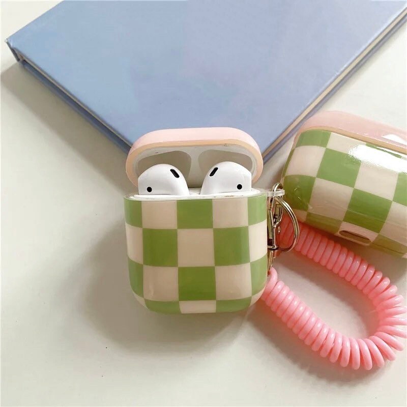 CHECKERED / AirPod Case / Headphone Protector / Kawaii / INS / Green Pink / Cute / Cell Phone / Accessory / Apple / Pastel / Gift / Music