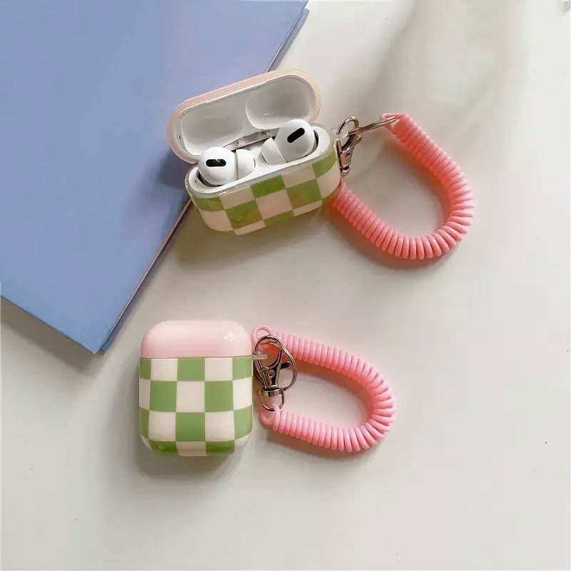 CHECKERED / AirPod Case / Headphone Protector / Kawaii / INS / Green Pink / Cute / Cell Phone / Accessory / Apple / Pastel / Gift / Music