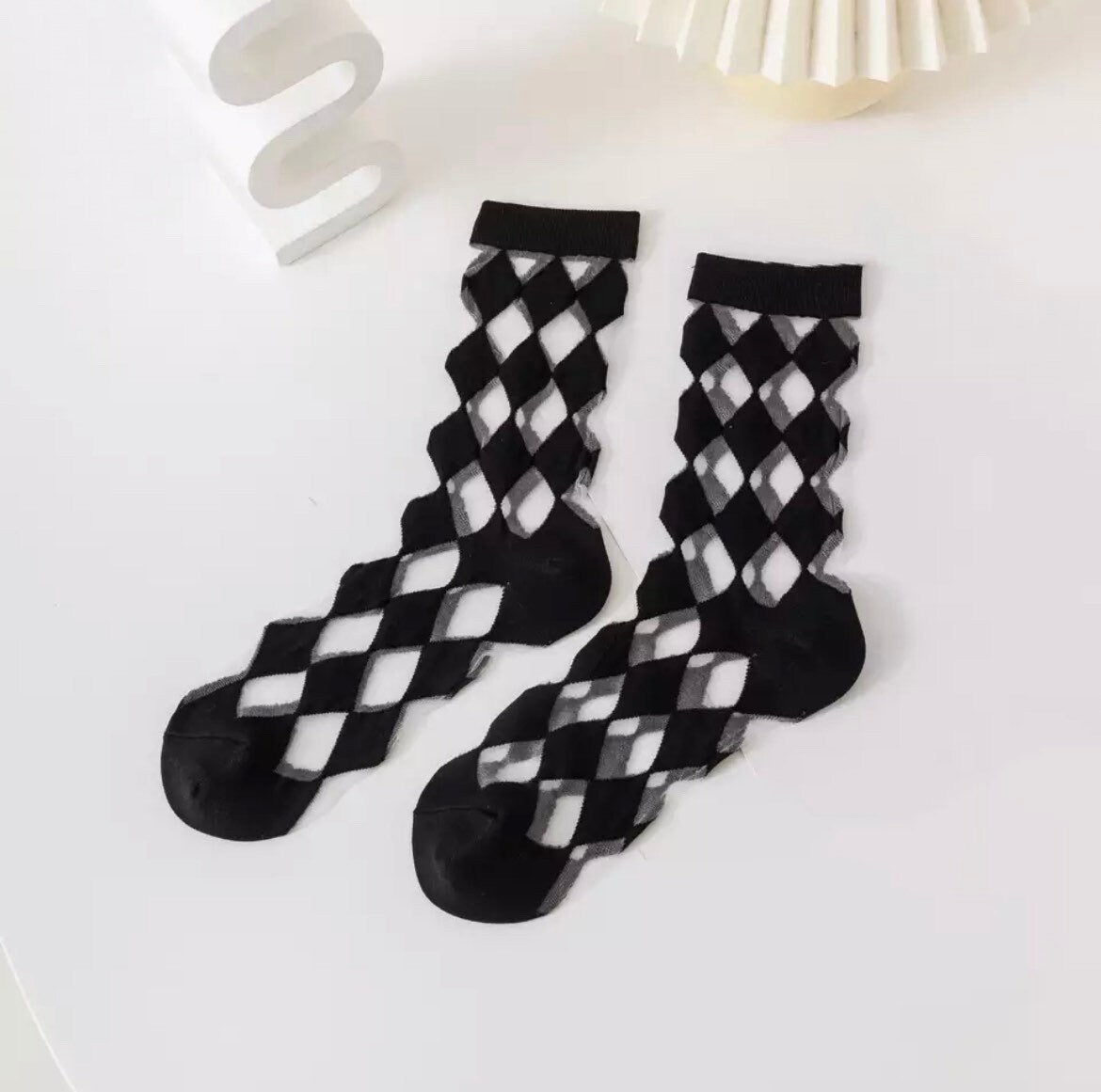 BLACK + WHITE PATTERNS / See Thru Socks / Minimal / Striped / Aesthetic / Checkered Mesh / Fashion / Trendy Funky / Teen Gift / Kawaii Sexy