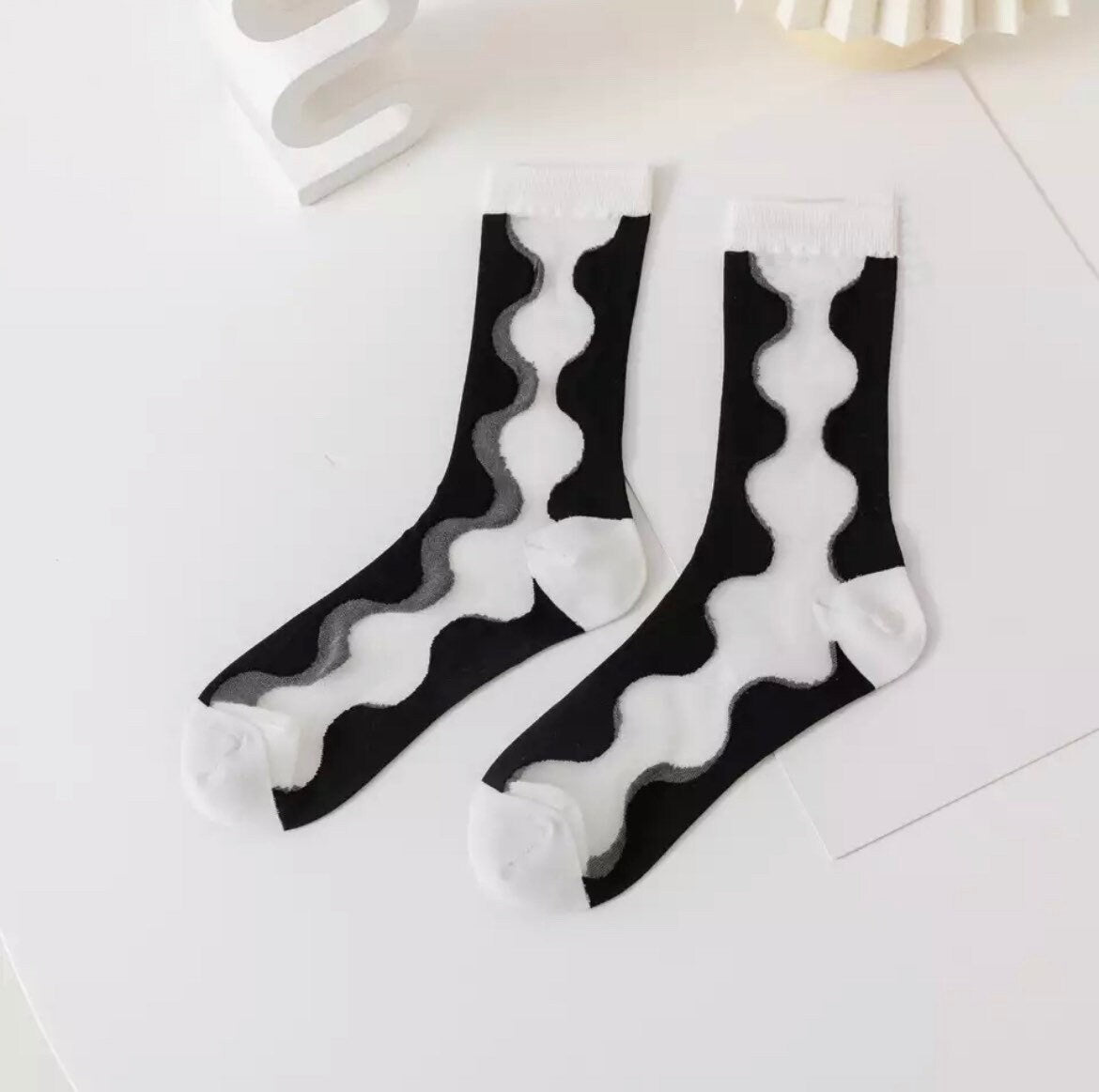 BLACK + WHITE PATTERNS / See Thru Socks / Minimal / Striped / Aesthetic / Checkered Mesh / Fashion / Trendy Funky / Teen Gift / Kawaii Sexy