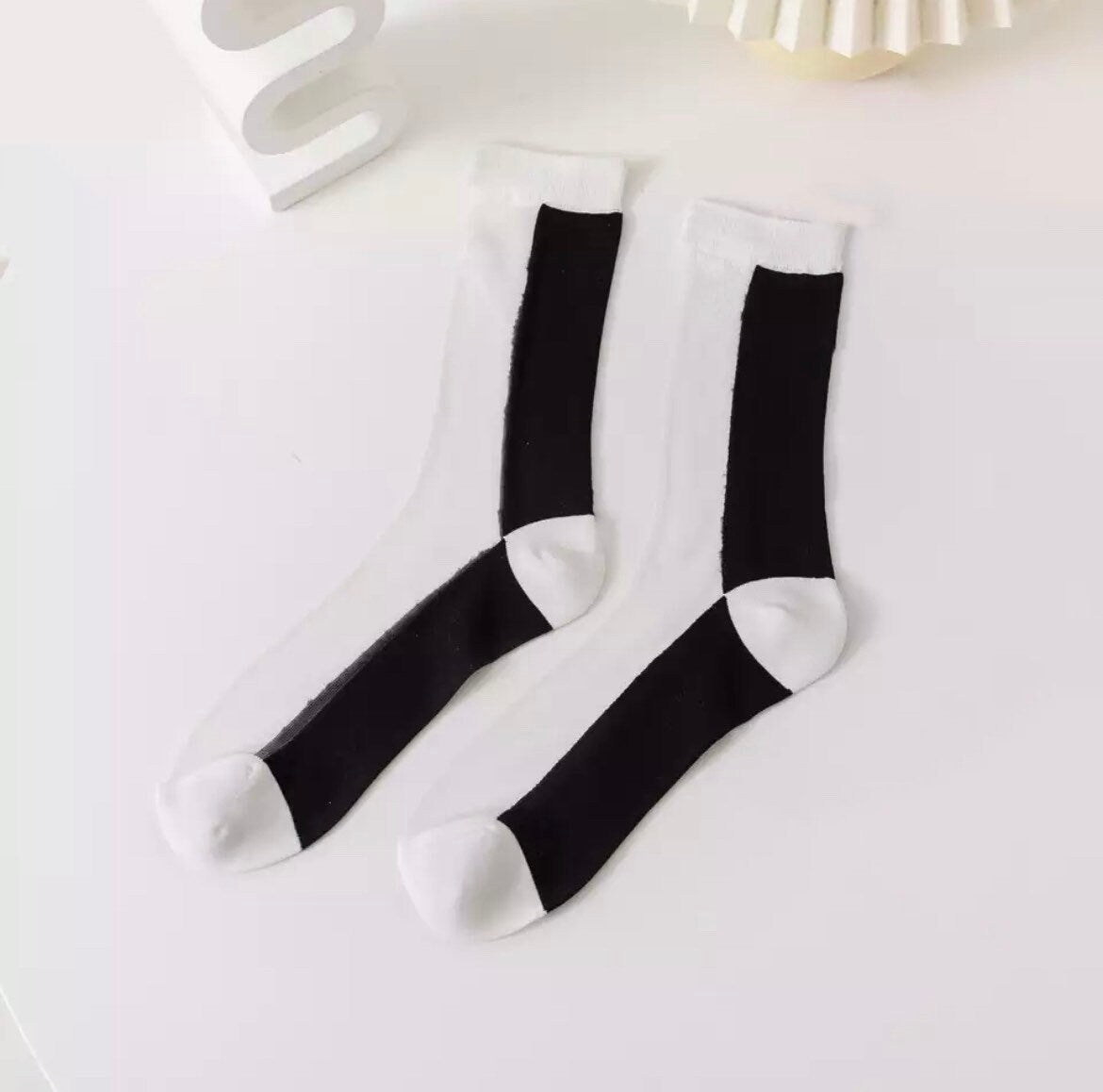 BLACK + WHITE PATTERNS / See Thru Socks / Minimal / Striped / Aesthetic / Checkered Mesh / Fashion / Trendy Funky / Teen Gift / Kawaii Sexy