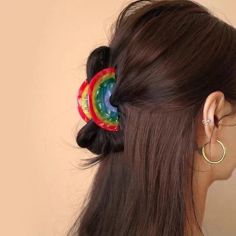 RAINBOW HAIR CLIP / Claw Barrette / Colorful / Aesthetic / Kawaii / Ins / Candy Multi Color / Fun Accessory / Pride / Lgbtq / Unique Gift