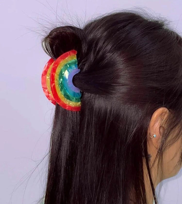 RAINBOW HAIR CLIP / Claw Barrette / Colorful / Aesthetic / Kawaii / Ins / Candy Multi Color / Fun Accessory / Pride / Lgbtq / Unique Gift