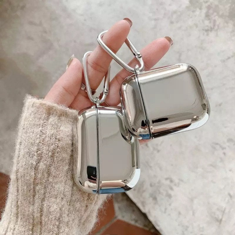 SILVER REFLECTIVE / AirPod Case / Shiny / Headphone Protector Holder / Kawaii INS / Cute / Cell Phone Accessory / Apple / Gift / Keychain