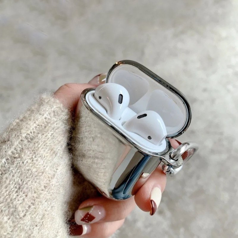 SILVER REFLECTIVE / AirPod Case / Shiny / Headphone Protector Holder / Kawaii INS / Cute / Cell Phone Accessory / Apple / Gift / Keychain