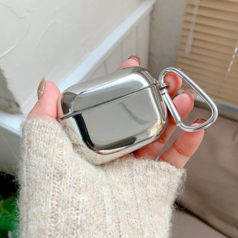 SILVER REFLECTIVE / AirPod Case / Shiny / Headphone Protector Holder / Kawaii INS / Cute / Cell Phone Accessory / Apple / Gift / Keychain