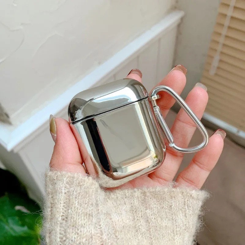 SILVER REFLECTIVE / AirPod Case / Shiny / Headphone Protector Holder / Kawaii INS / Cute / Cell Phone Accessory / Apple / Gift / Keychain