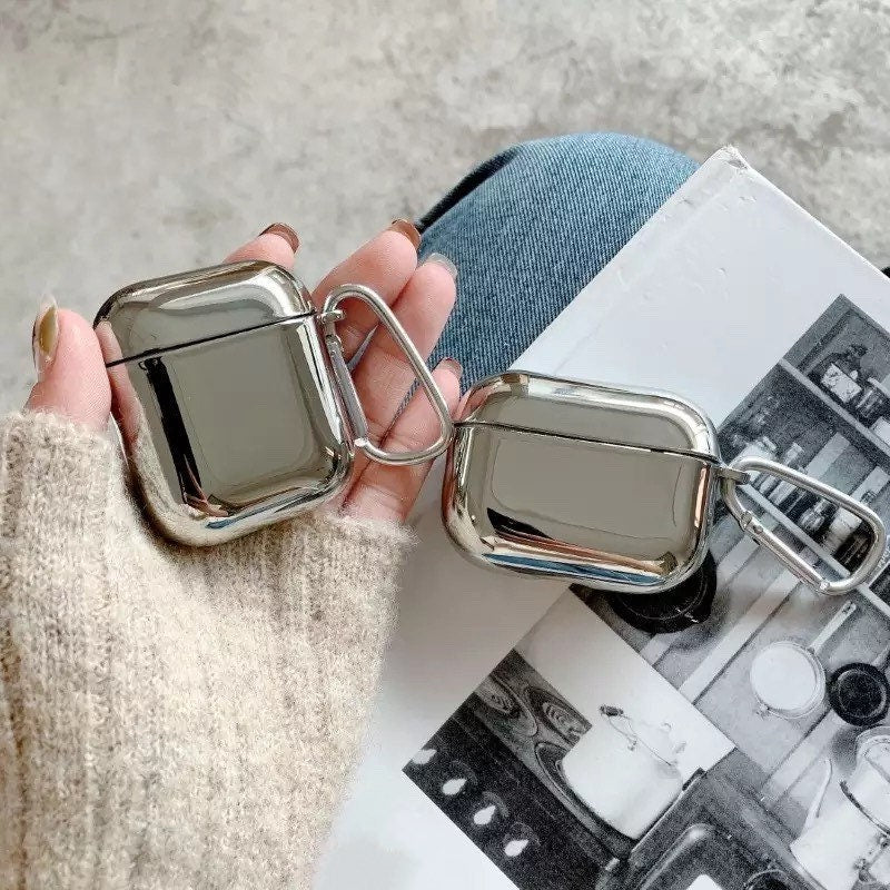 SILVER REFLECTIVE / AirPod Case / Shiny / Headphone Protector Holder / Kawaii INS / Cute / Cell Phone Accessory / Apple / Gift / Keychain