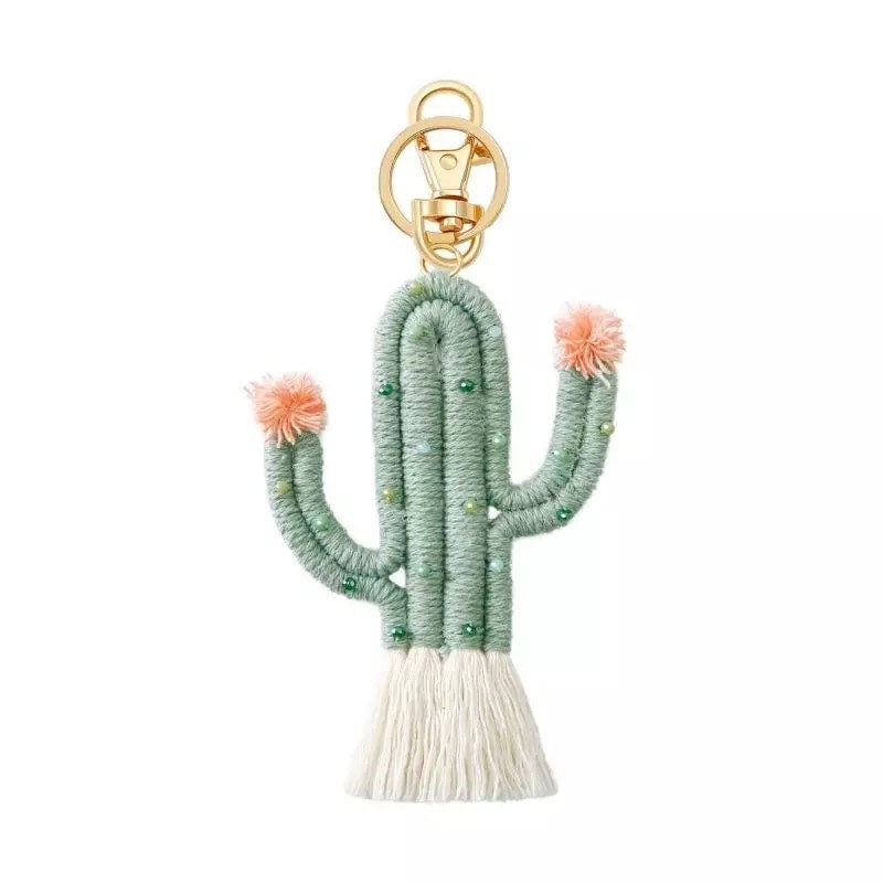 CACTUS KEY CHAIN / Bag Charm / Key Holder / Boho / Macrame / Trendy / Saguaro / Bohemian / Plush / Accessory / Gift / Tassel / Kids / Teen