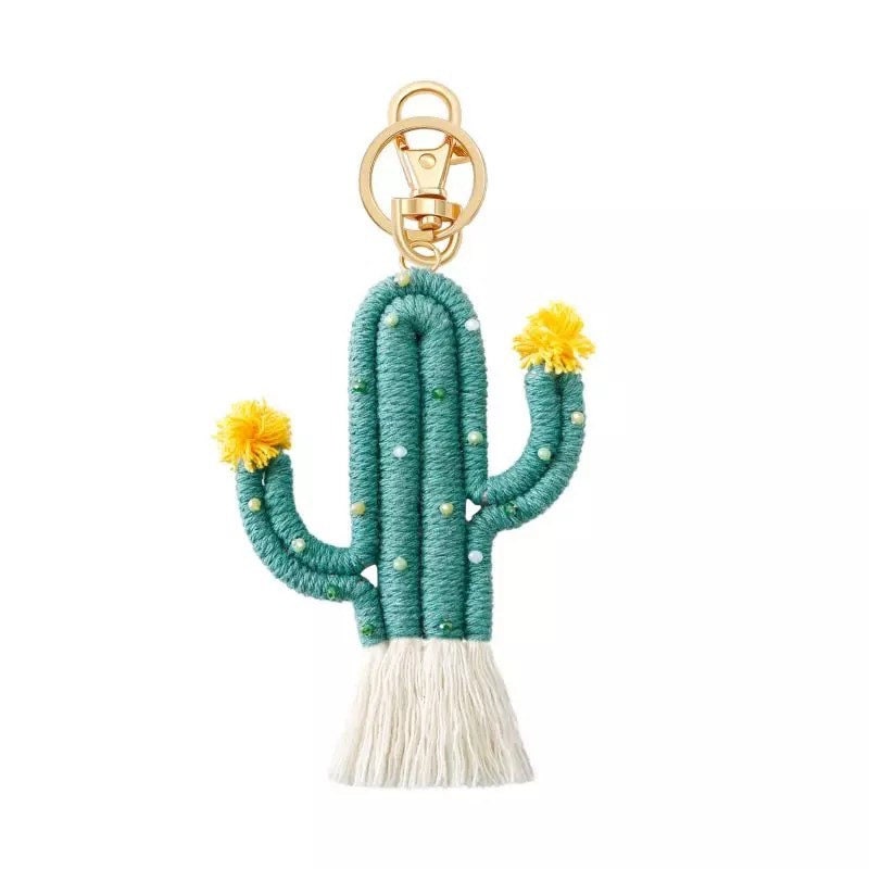 CACTUS KEY CHAIN / Bag Charm / Key Holder / Boho / Macrame / Trendy / Saguaro / Bohemian / Plush / Accessory / Gift / Tassel / Kids / Teen