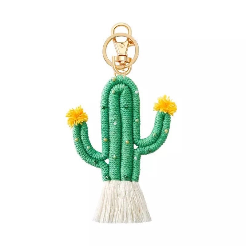 CACTUS KEY CHAIN / Bag Charm / Key Holder / Boho / Macrame / Trendy / Saguaro / Bohemian / Plush / Accessory / Gift / Tassel / Kids / Teen