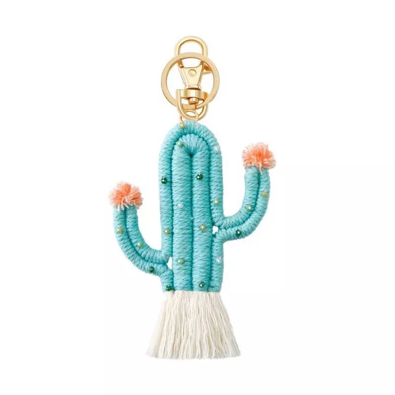 CACTUS KEY CHAIN / Bag Charm / Key Holder / Boho / Macrame / Trendy / Saguaro / Bohemian / Plush / Accessory / Gift / Tassel / Kids / Teen